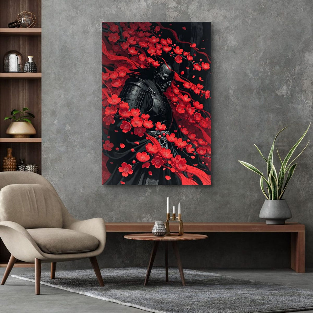 Dark Samurai Blossom Canvas | Japanese Warrior Wall Art