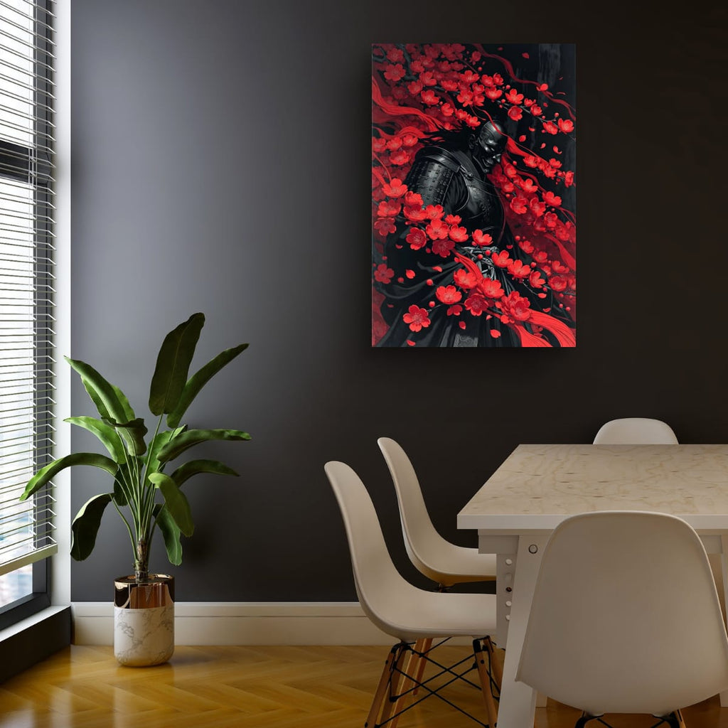 Crimson Sakura Warrior Canvas | Elegant Samurai Artwork