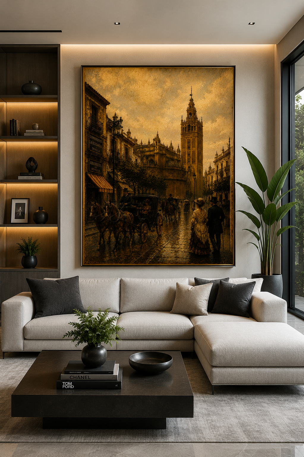 Sevilla Giralda canvas displayed in a modern living room