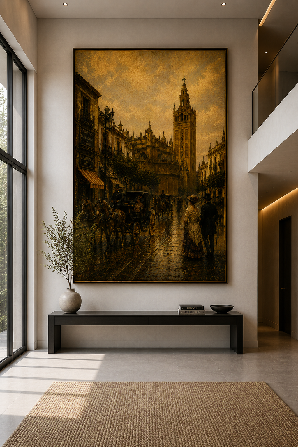 Sevilla Giralda canvas displayed above a console table