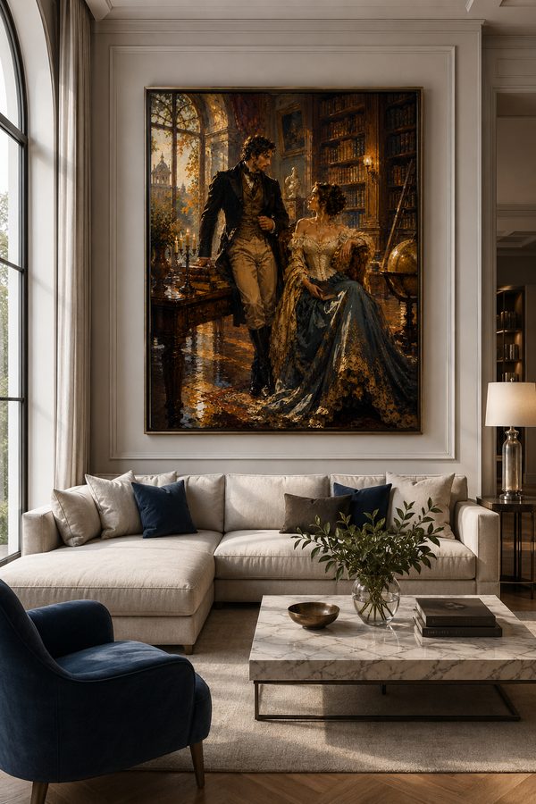 Victorian Couple Library Canvas | Romantic Fine Art Wall Print