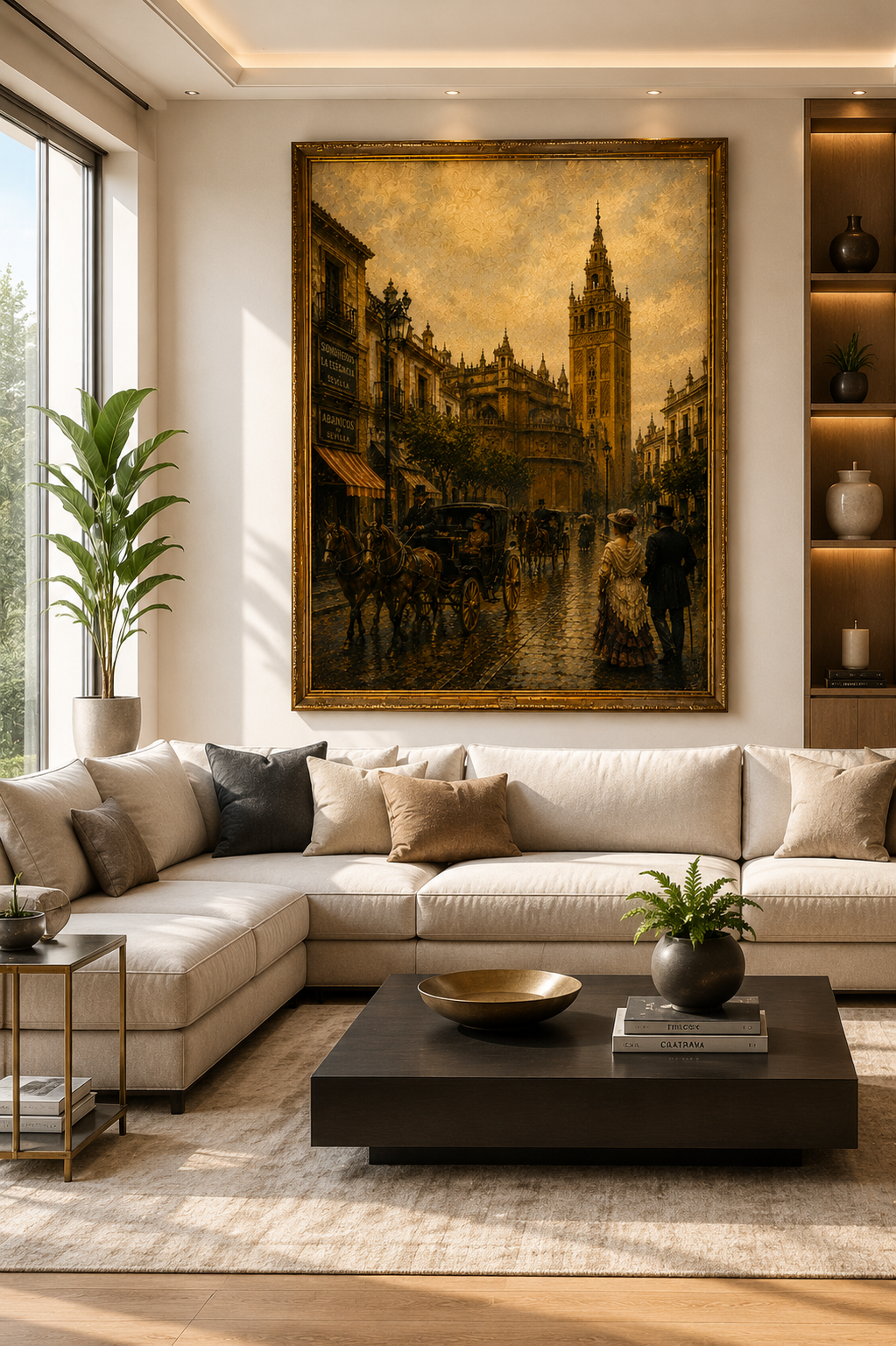 Sevilla Giralda canvas displayed in a dark elegant office